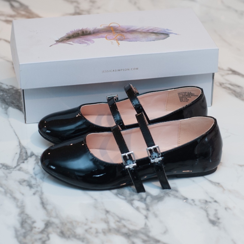 Little Girls Jessica Simpson "Amy" Black Flat Dress Shoes Double Strap Size 3